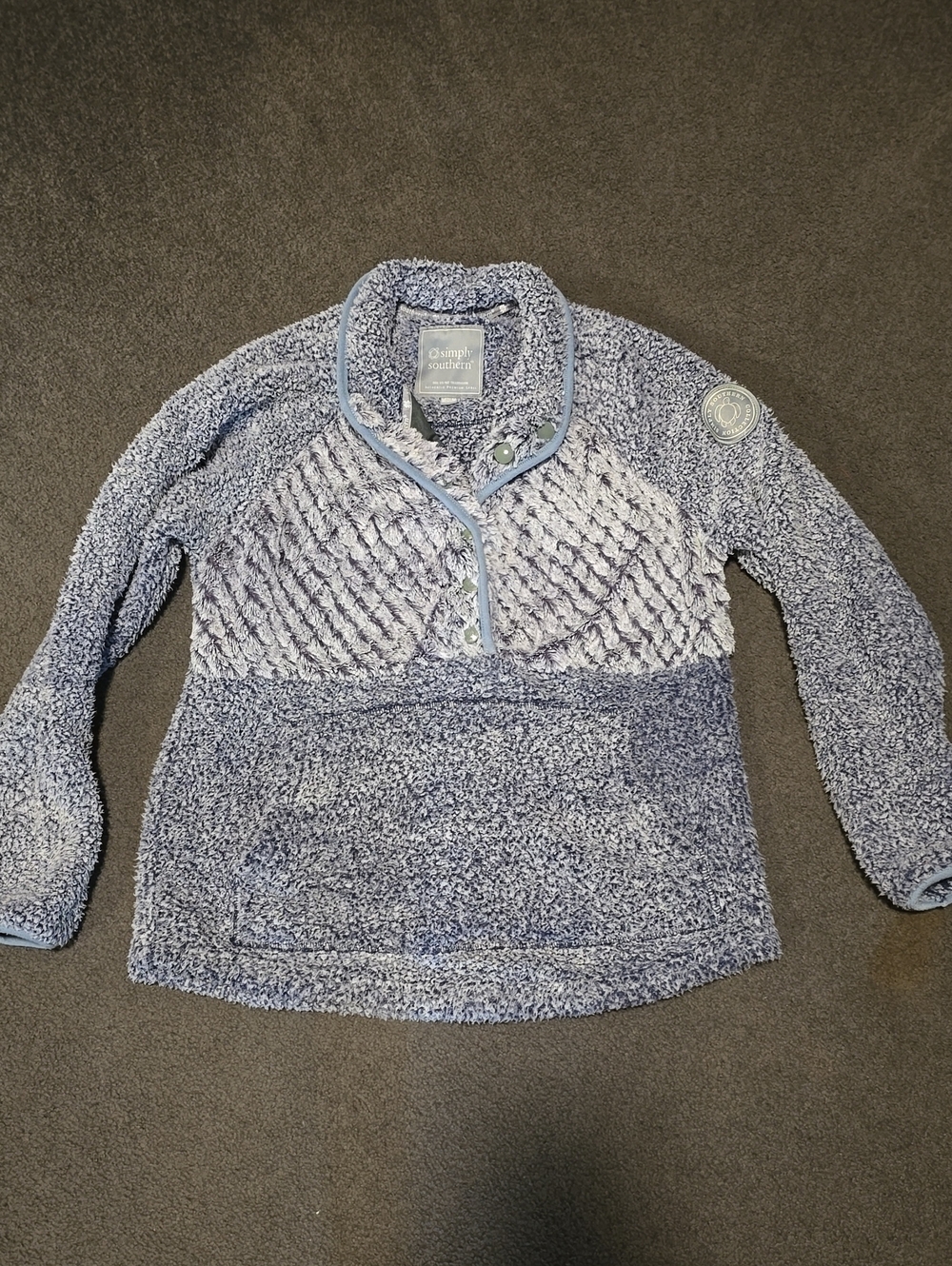 Simply Southern Light Blue Sherpa Pullover with Turtle Patch